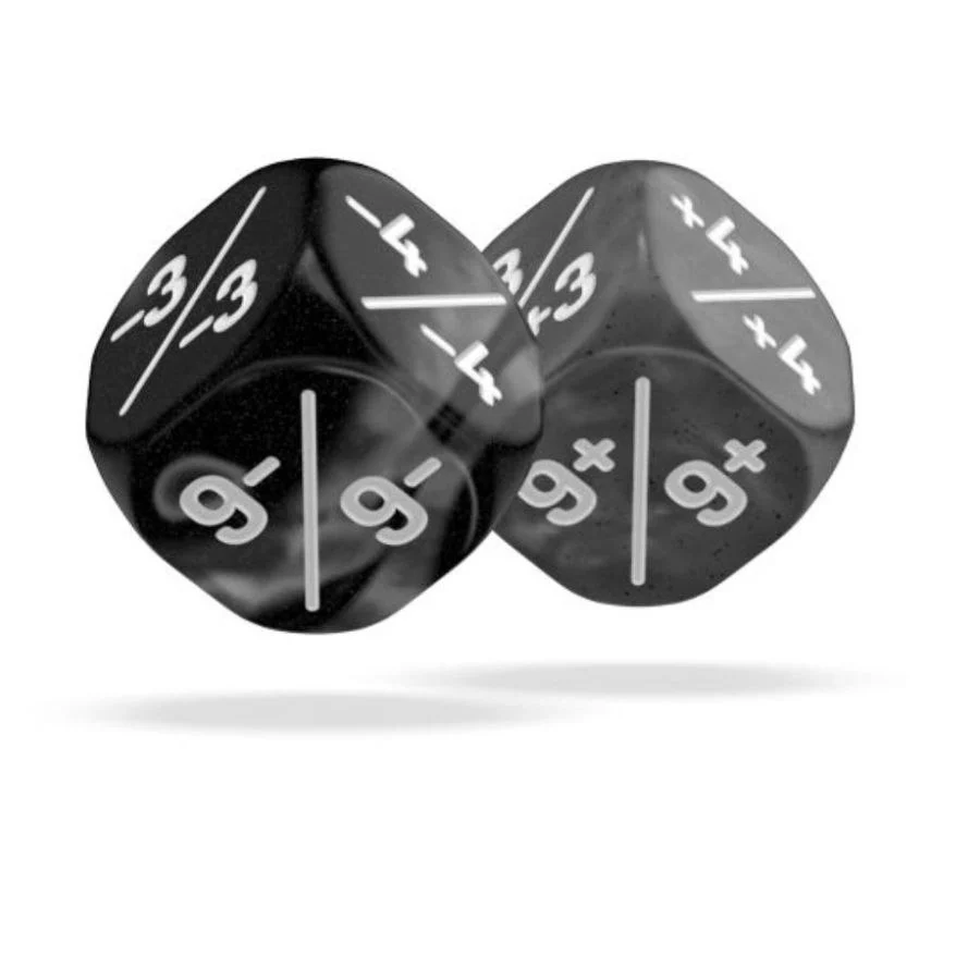 Oakie Doakie Dice D6 Marble / Gemidice Positive & Negative 12mm Black (14)