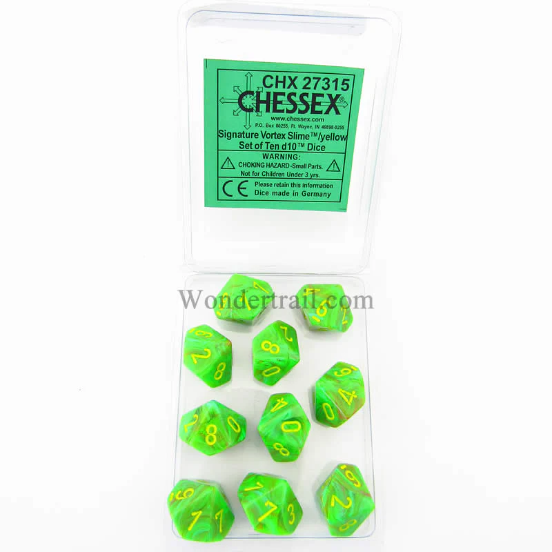 Chessex d10 Tens Dice Vortex Slime/Yellow