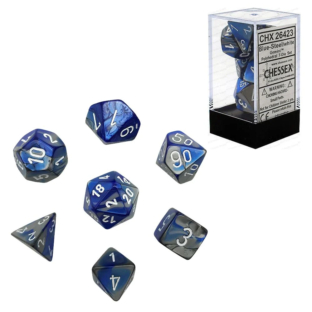 CHX 26423 Gemini Polyhedral Blue-Steel/White 7-Die Set