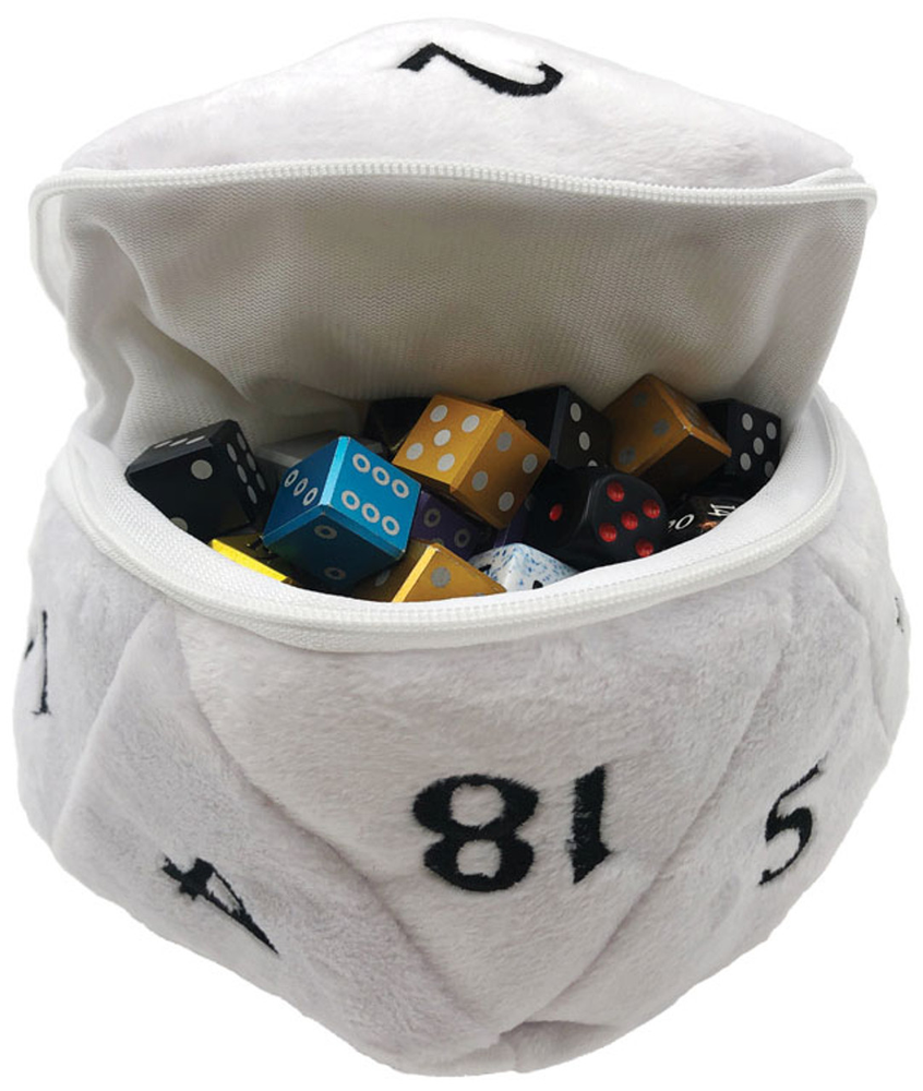 D20 Plush Dice Bag White