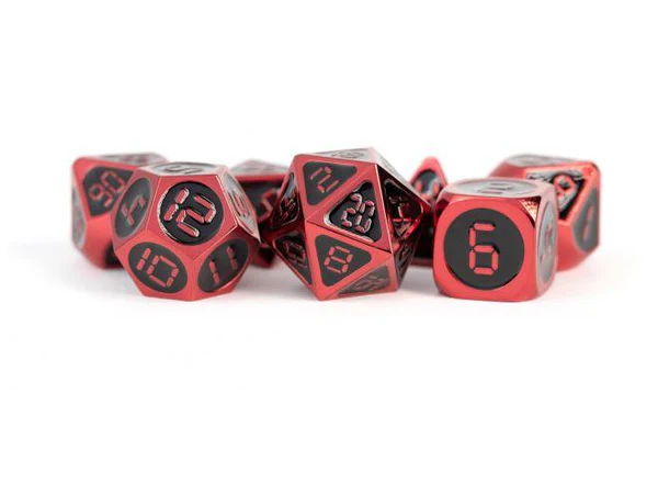 MDG 16mm Metal Polyhedral Dice Set: Red w/ Black Enamel