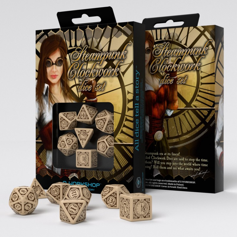 Q Workshop Steampunk Beige & Brown Clockwork Dice Set 7