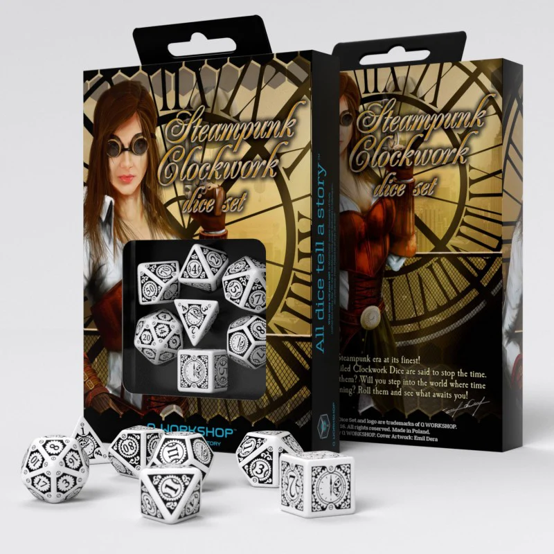 Q Workshop Steampunk Black & White Clockwork Dice Set 7