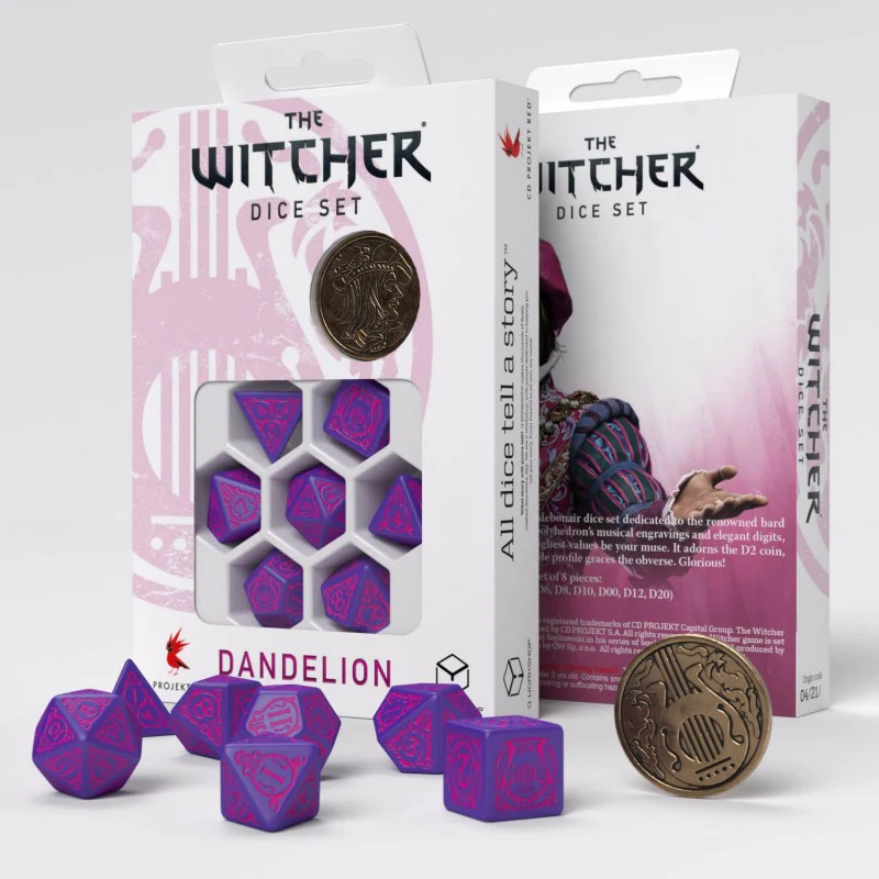 Q Workshop The Witcher Dice Set Dandelion - The Hearts' Conqueror Dice Set 7 With Coin