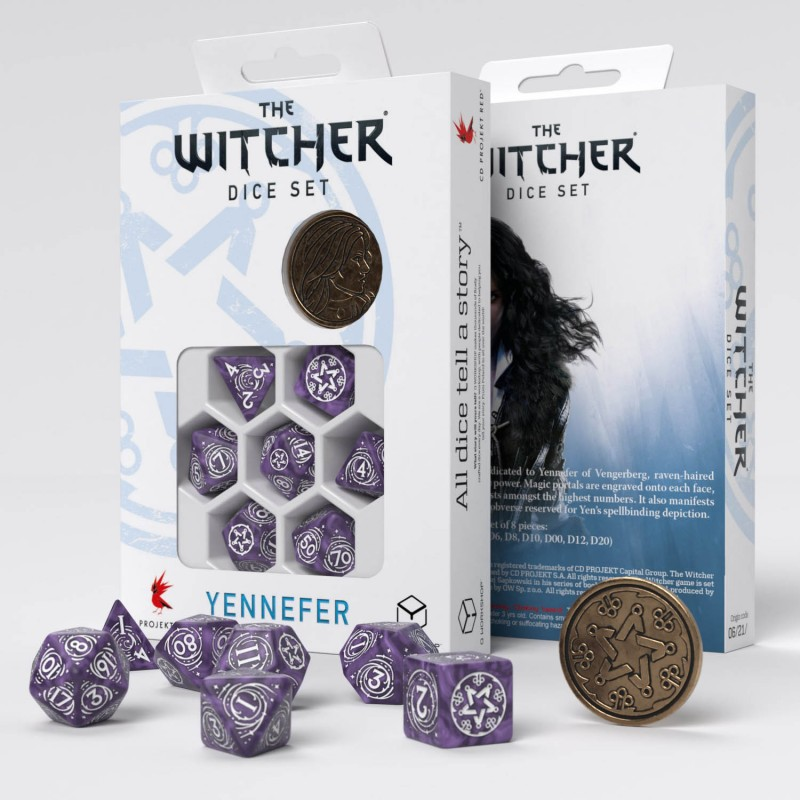 Q Workshop The Witcher Dice Set Yennefer - Lilac and Gooseberries Dice Set 7 With Coin