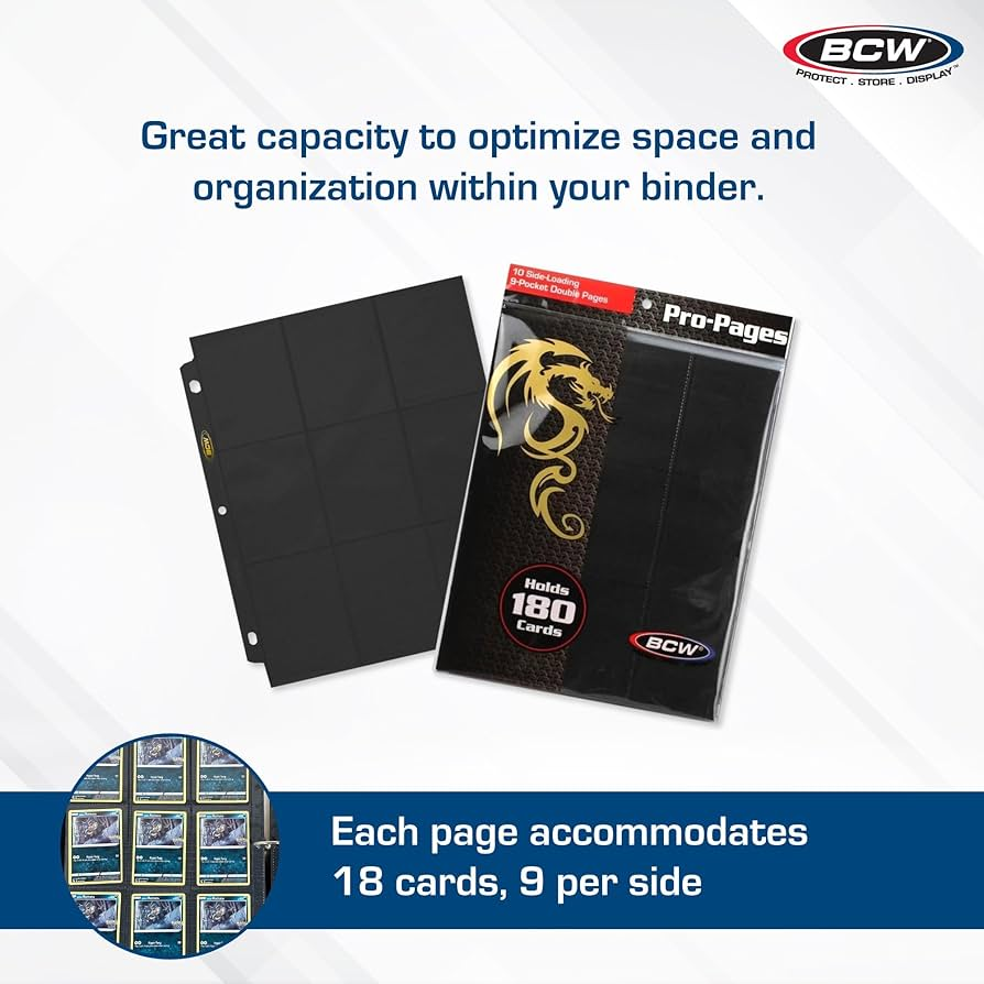 BCW Pro Pages 9 Pocket Pages Side Loading Black (10 Pages Per Pack)