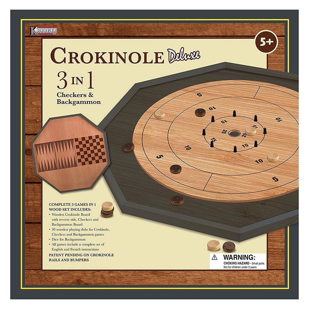 Crokinole 3 in 1 - Including Chess and Backgammon