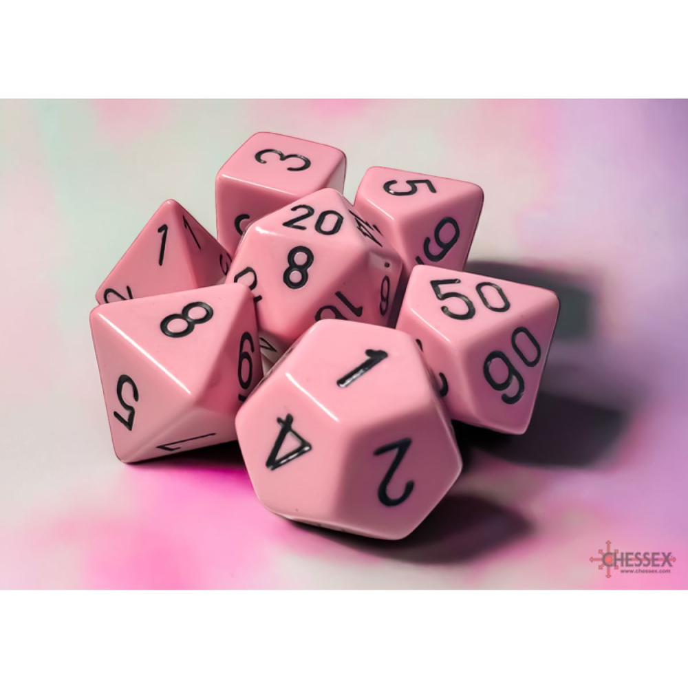 Chessex: Opaque Polyhedral Pastel Pink/Black 7-die Set