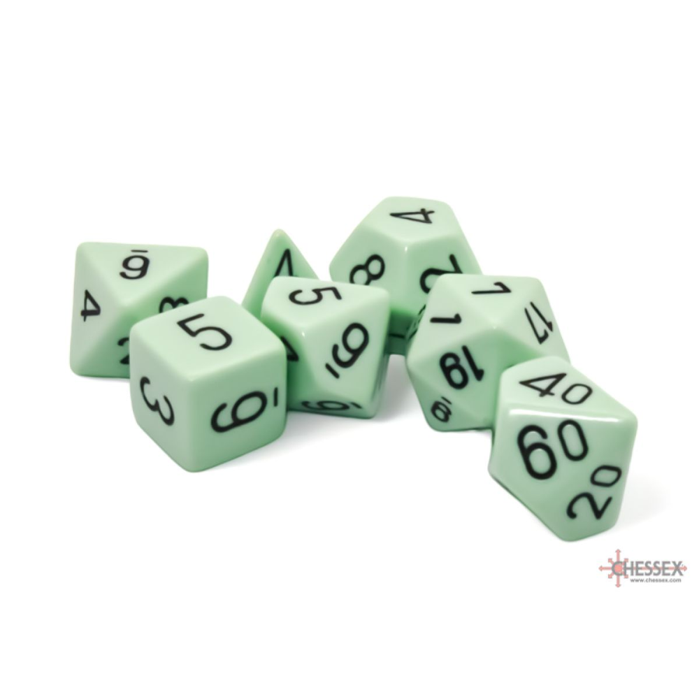 Chessex: Opaque Polyhedral Pastel Green/Black 7-die Set