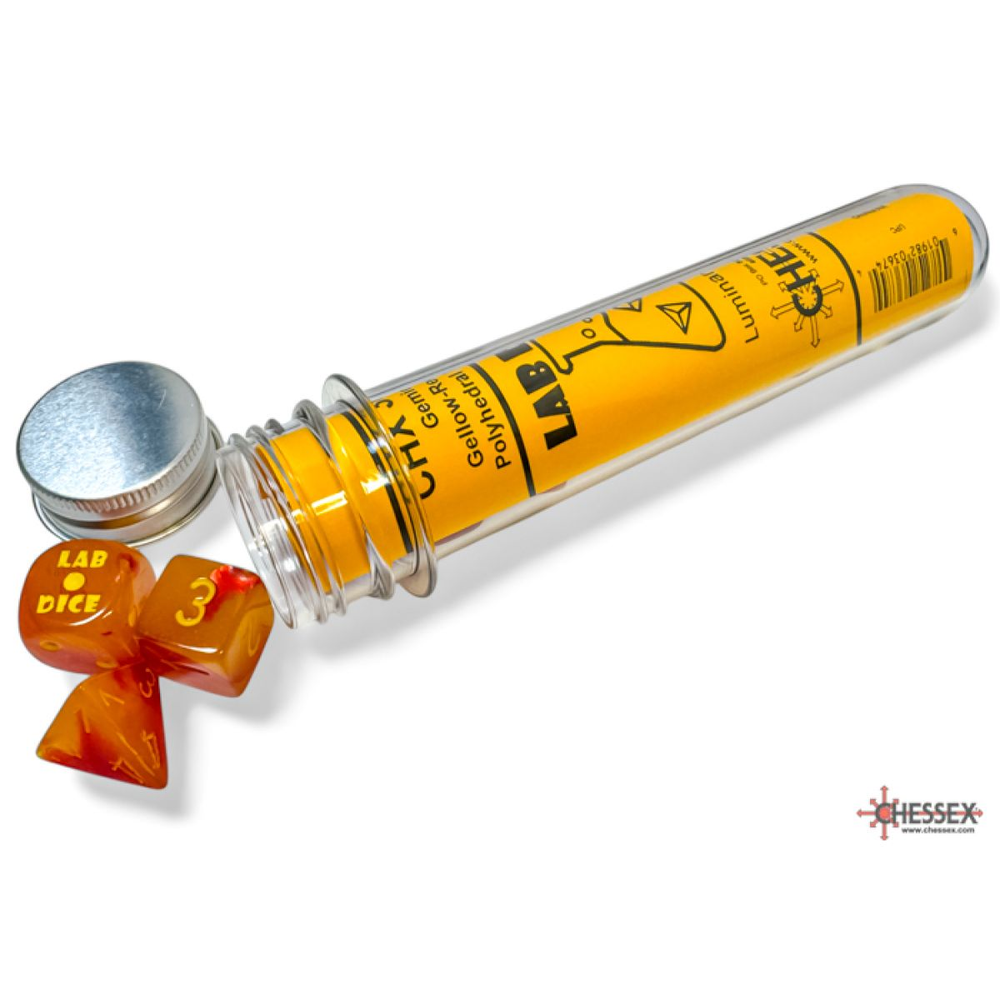 CHX 30051 Gemini Gellow-Red/yellow Polyhedral Luminary 7-Dice Set (with bonus die)