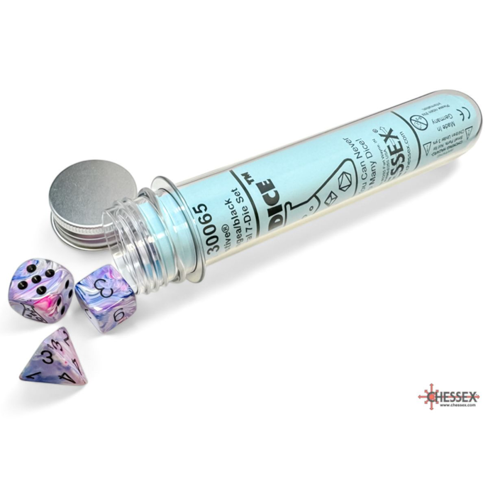 Chessex: Festive Hydrangea/black Polyhedral 7-Dice Set (with bonus die)