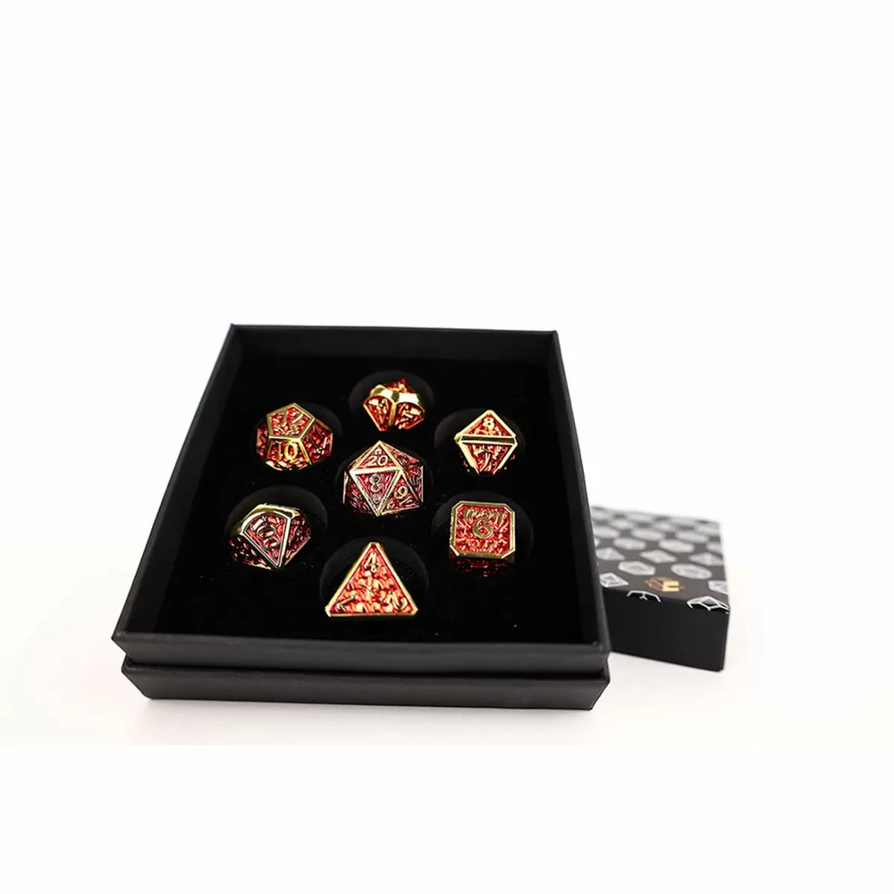 LPG Dice RPG Set Draco Dark  Red/Gold