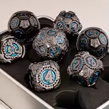 7pc Metal Gear Dice - Blue