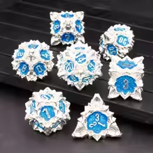 7pc Metal Flower Dice - Blue/Silver