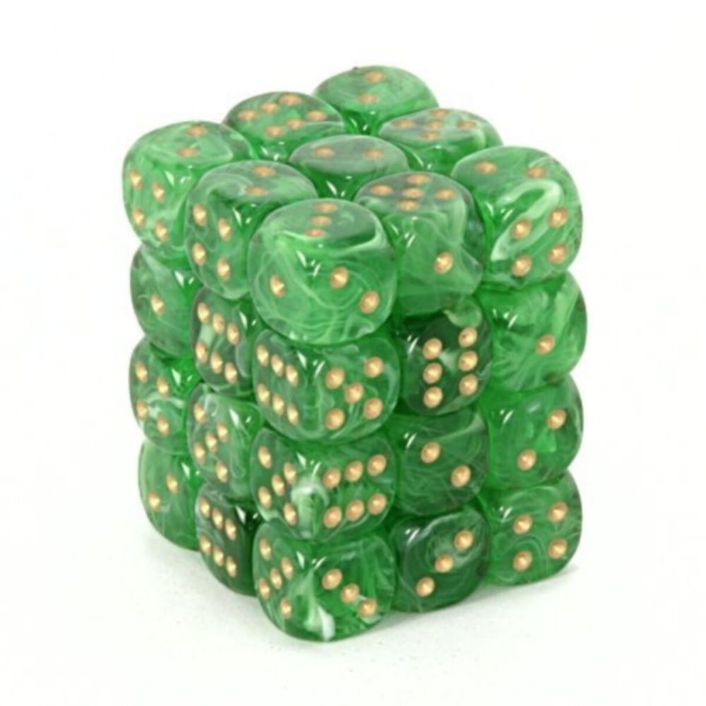 Chessex: Vortex 12mm d6 Green/Gold Block (36)